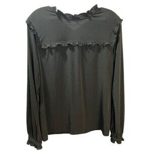 Karl‎ Lagerfeld Long Sleeve Crew Neck Top with Ruffle Detail Medium